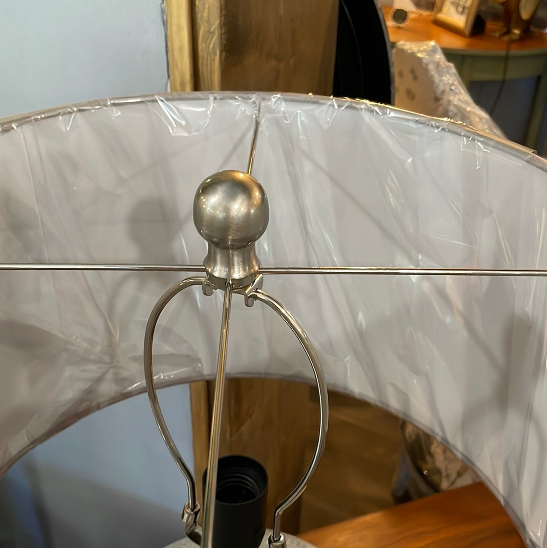 Herringbone Design Table Lamp With Grey Linen Shade - Unique Home Pieces