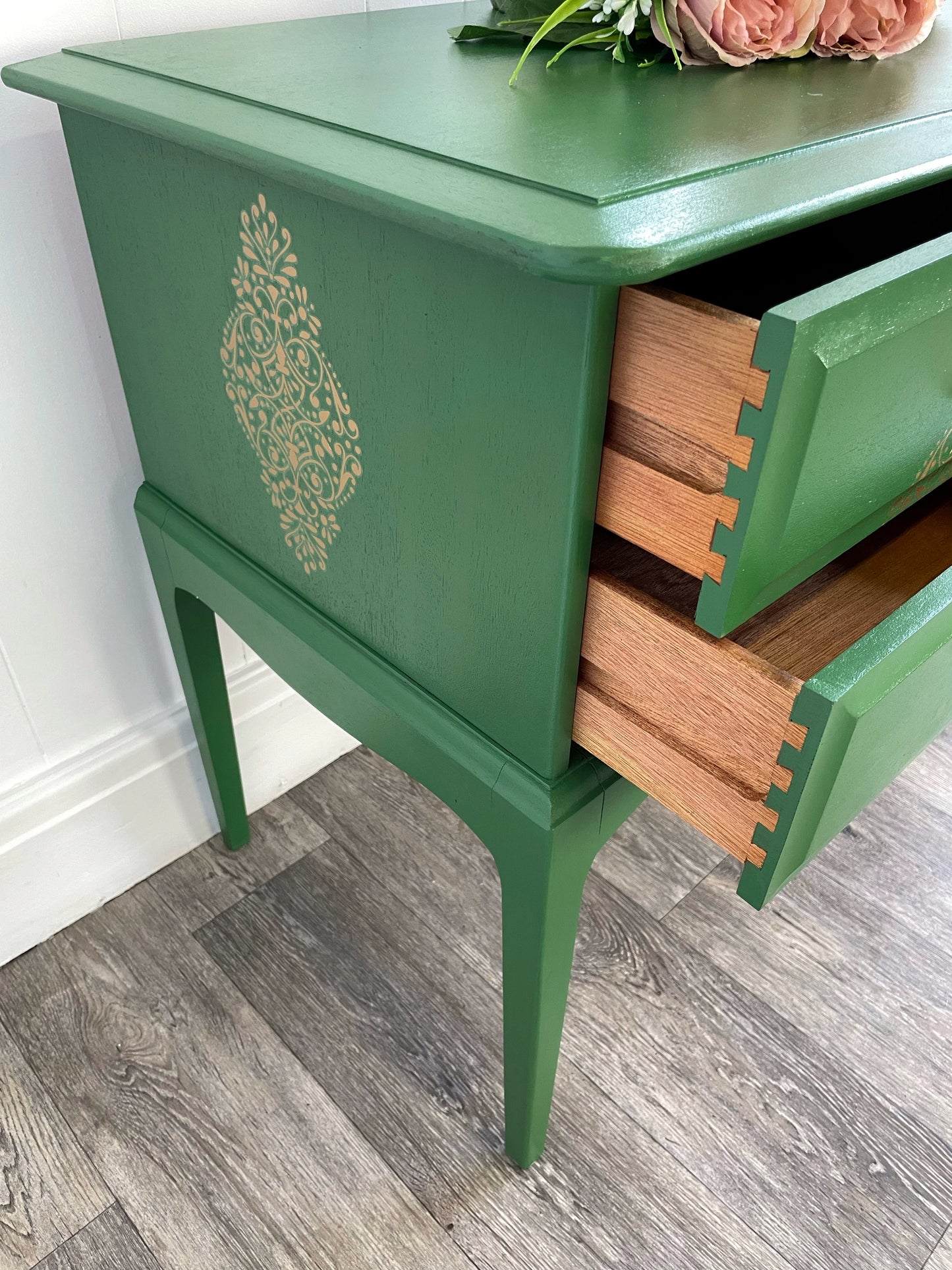 Stag Minstrel Green Dressing Table, 5 Drawer MCM Desk