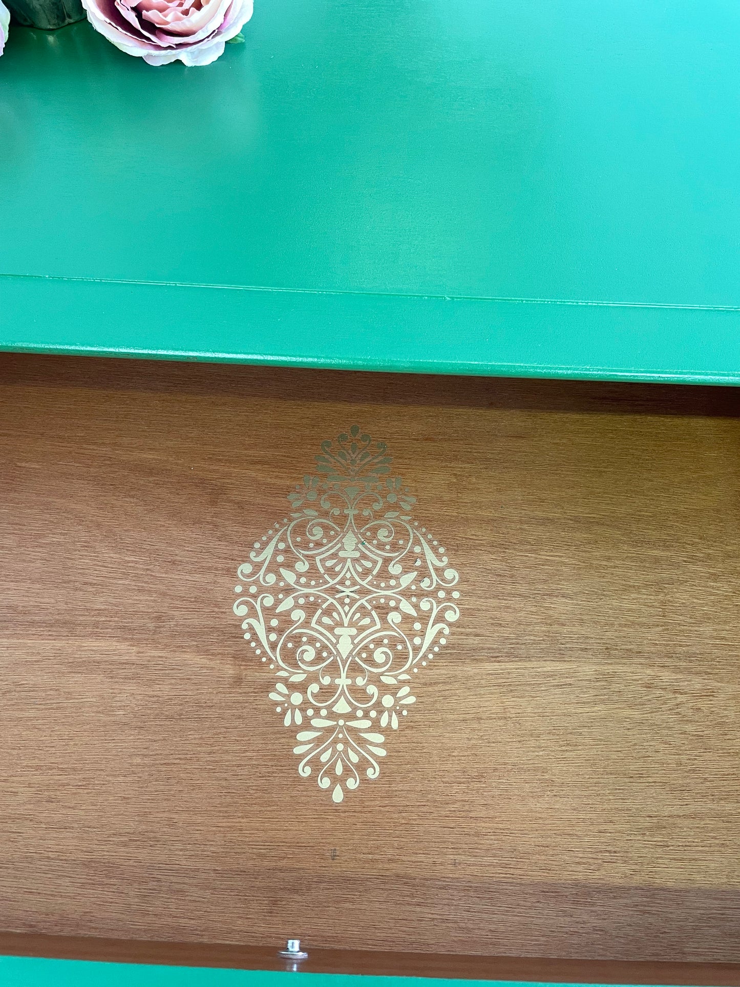 Stag Minstrel Green Dressing Table, 5 Drawer MCM Desk