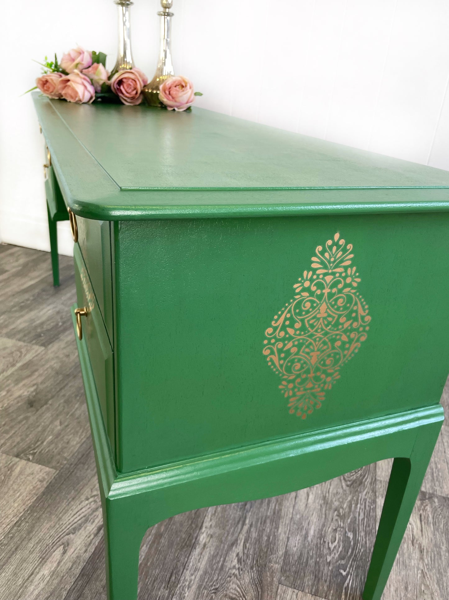 Stag Minstrel Green Dressing Table, 5 Drawer MCM Desk