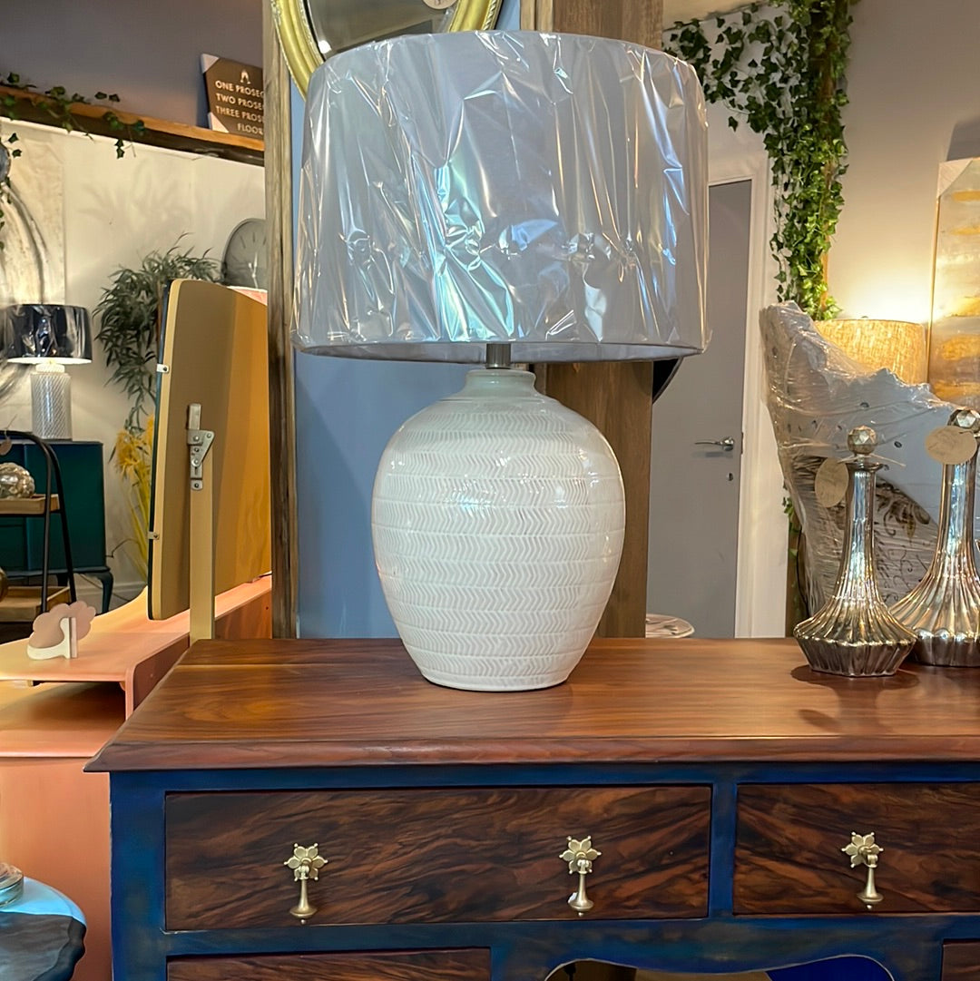 Herringbone Design Table Lamp With Grey Linen Shade - Unique Home Pieces