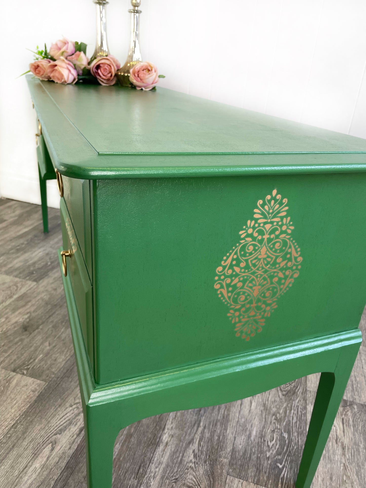 Stag Minstrel Green Dressing Table, 5 Drawer MCM Desk