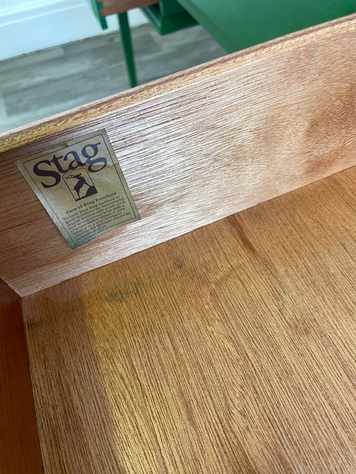 Stag Minstrel Green Dressing Table, 5 Drawer MCM Desk