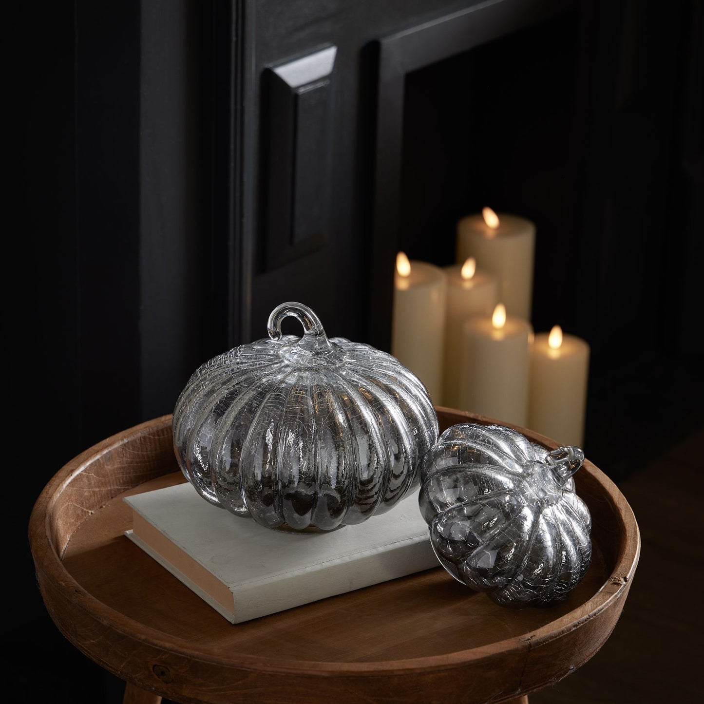Large Smoked Midnight Glass Pumpkin - Unique Home Pieces