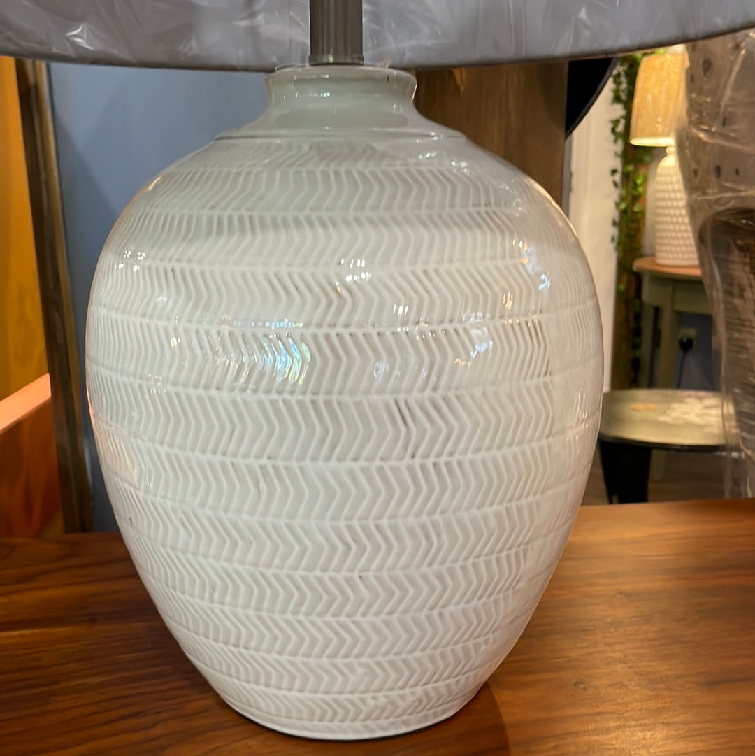 Herringbone Design Table Lamp With Grey Linen Shade - Unique Home Pieces