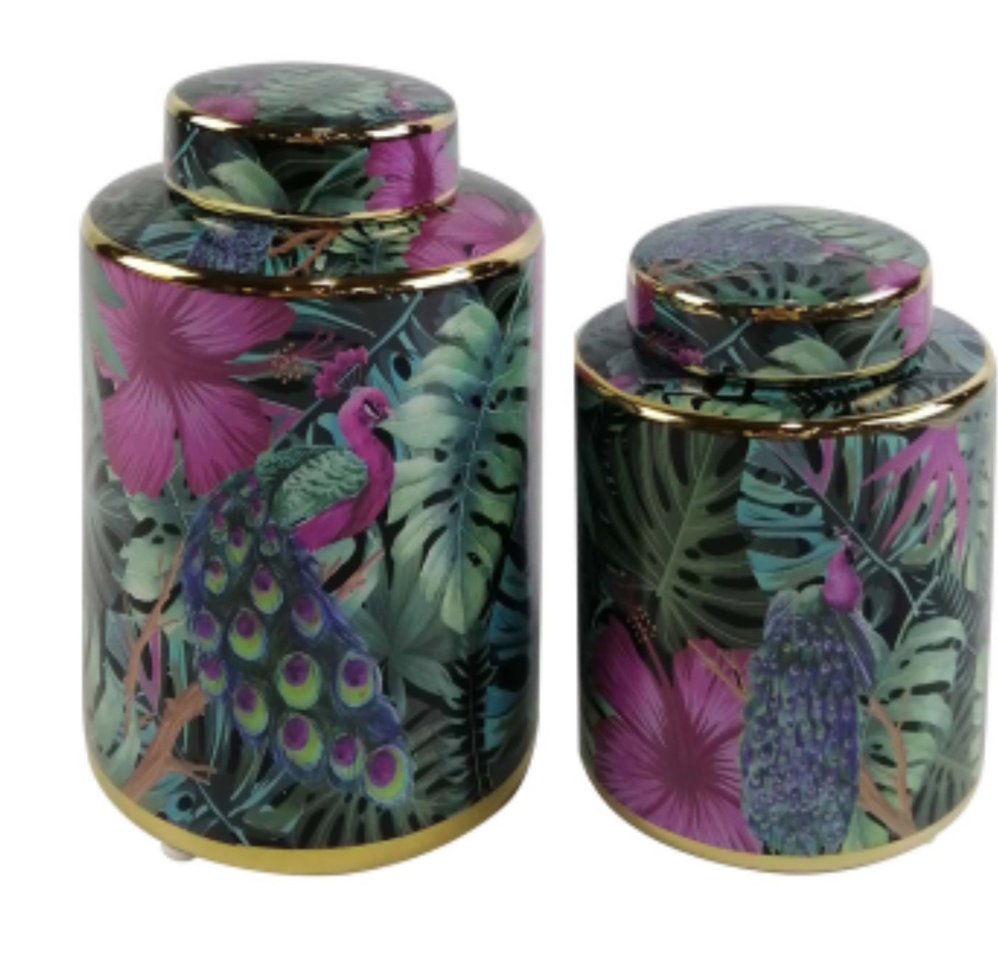 Green And Pink Palm Leaves Design Ginger Jar