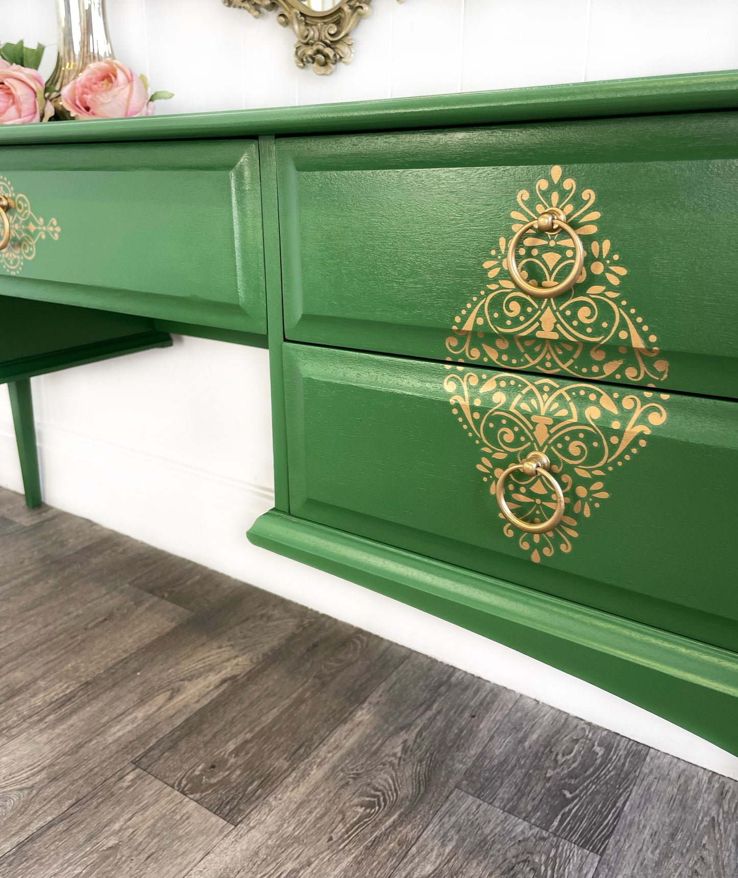 Stag Minstrel Green Dressing Table, 5 Drawer MCM Desk