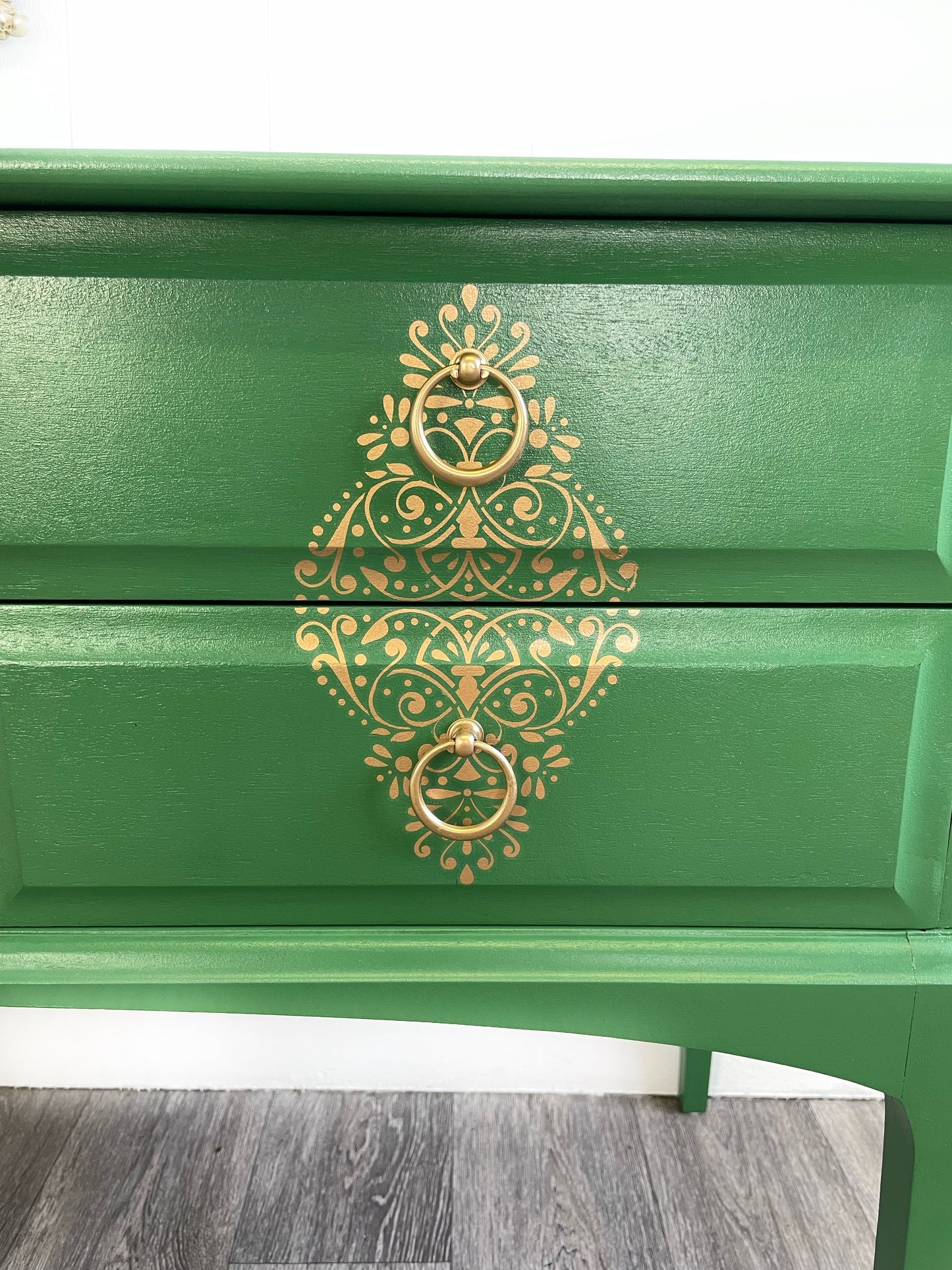 Stag Minstrel Green Dressing Table, 5 Drawer MCM Desk