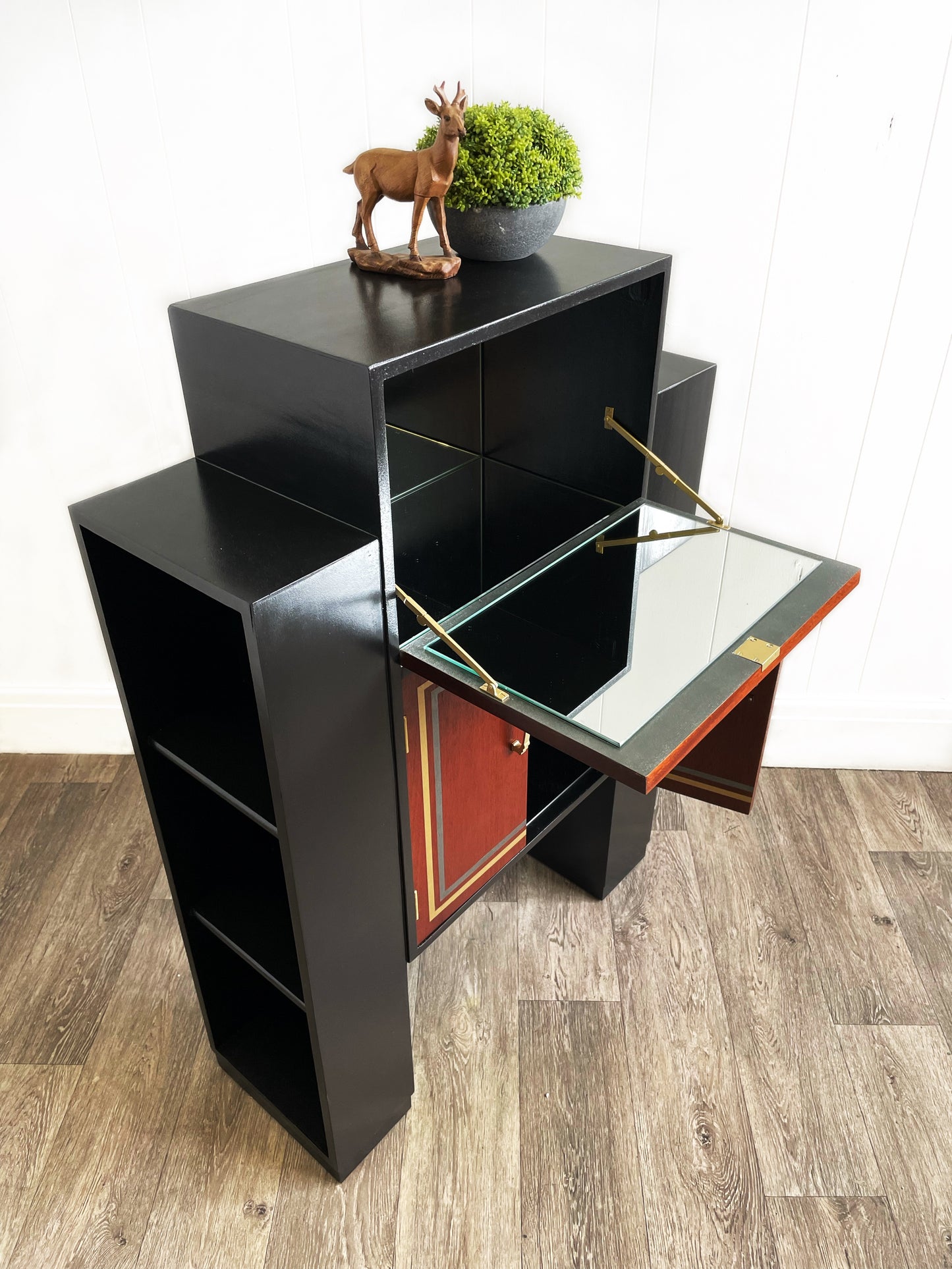Rare Art Deco Black Cocktail Cabinet/Bureau/Bookcase