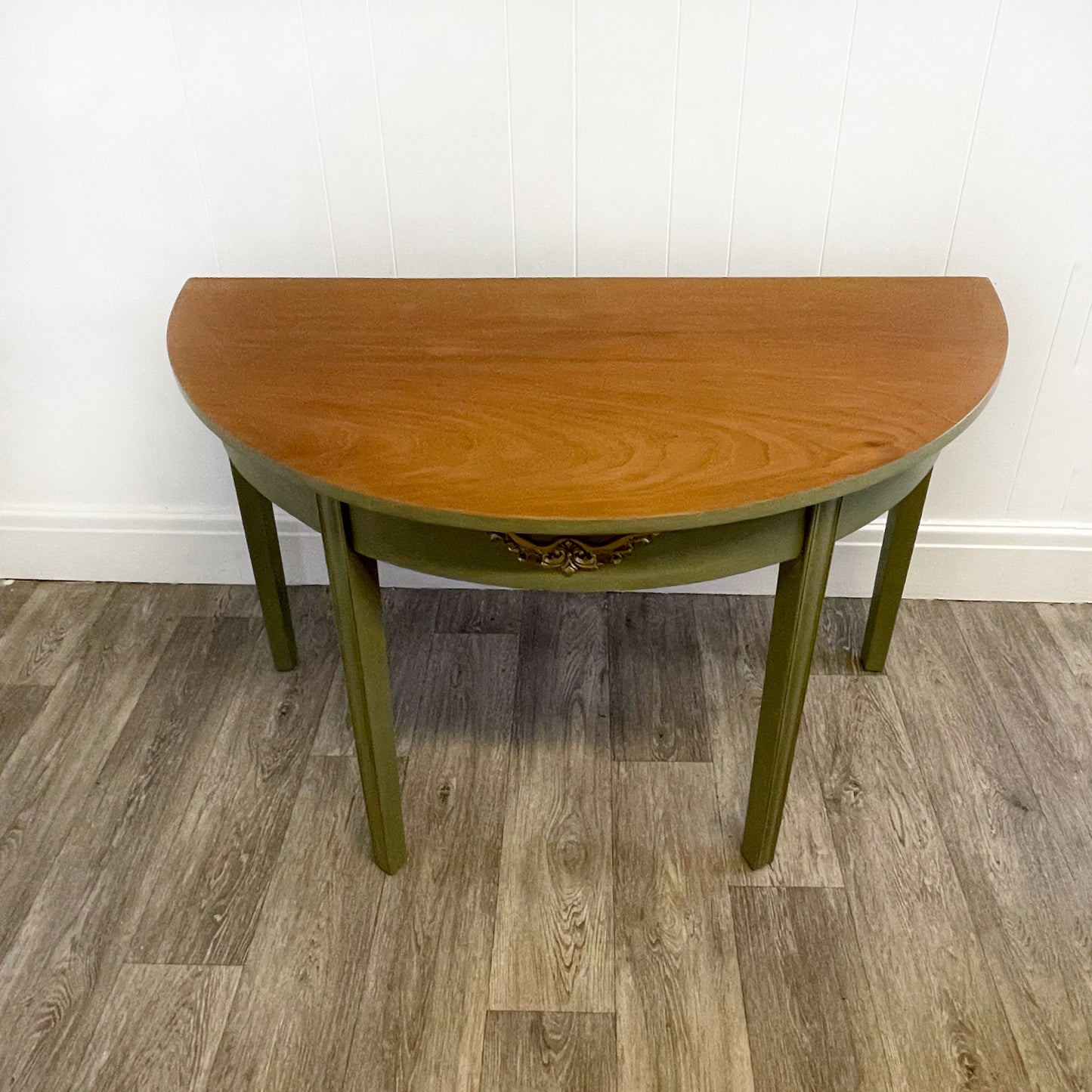 Large Green Vintage Half Moon Console Table, Demi Lune, Hall Table, Accent Table - Unique Home Pieces