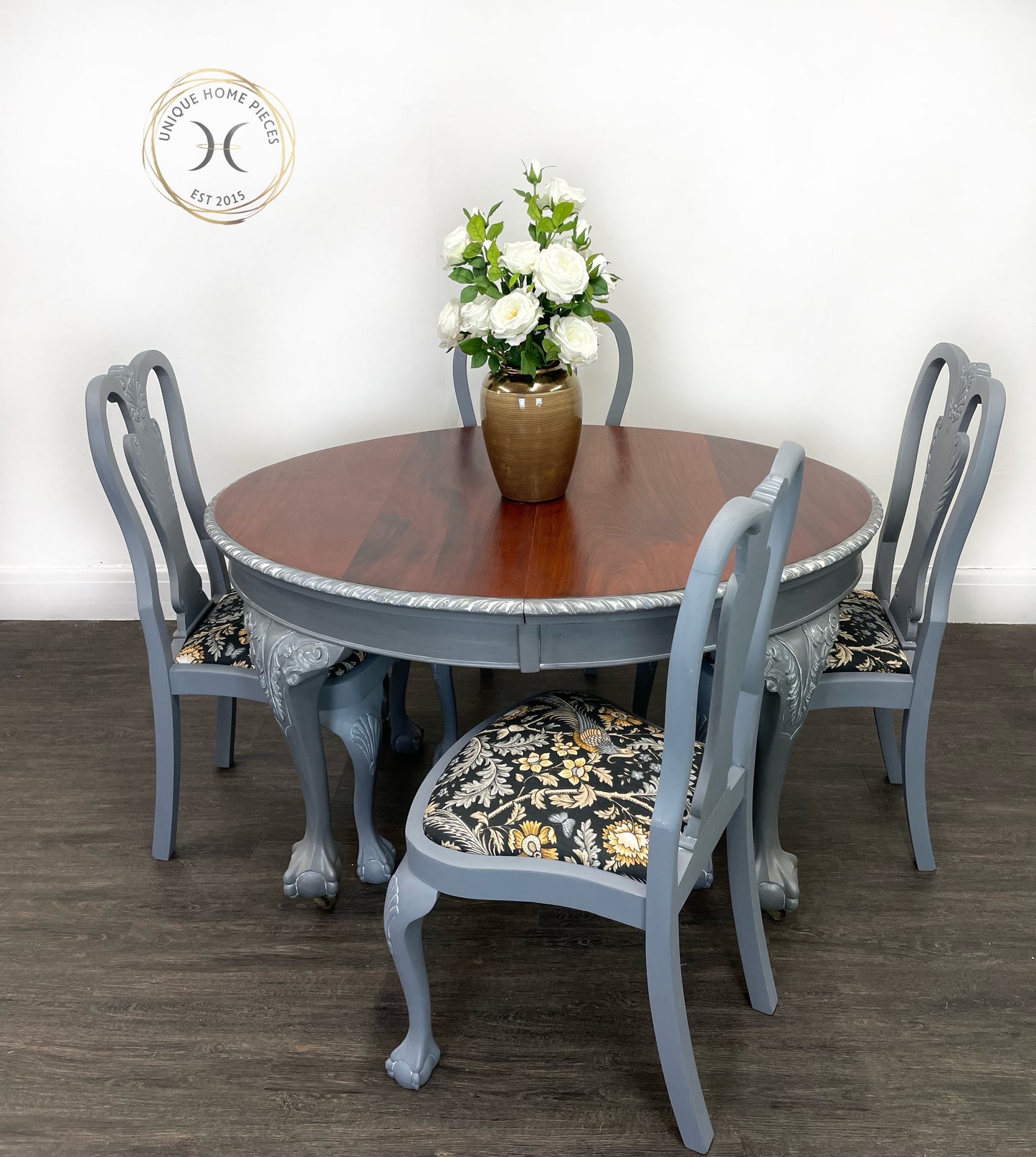 Antique Victorian Grey Claw and Ball Mahogany Extending Dining Table and 4 Chairs - Unique Home Pieces