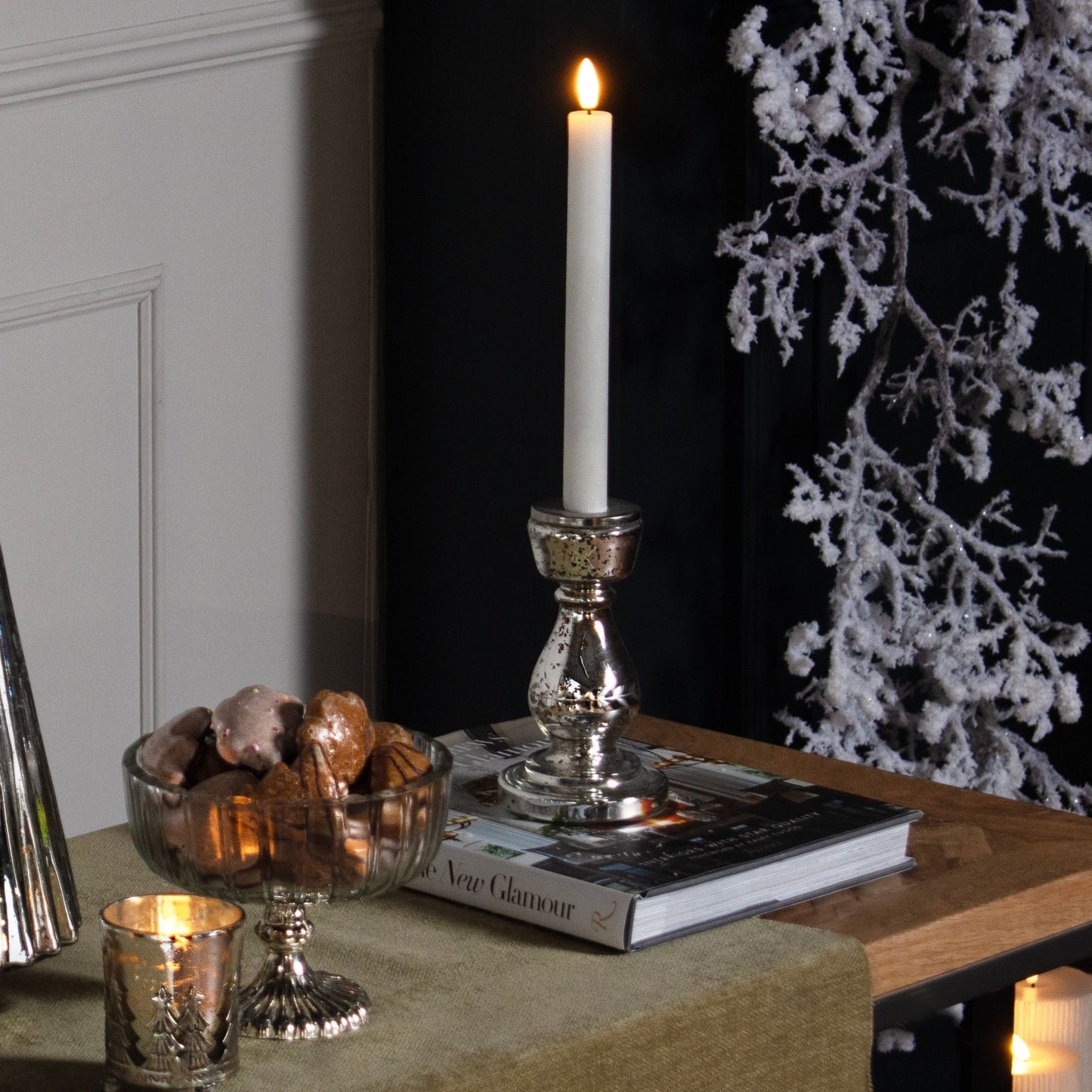 Silver Metallic Curved Squat Candle Holder - Unique Home Pieces