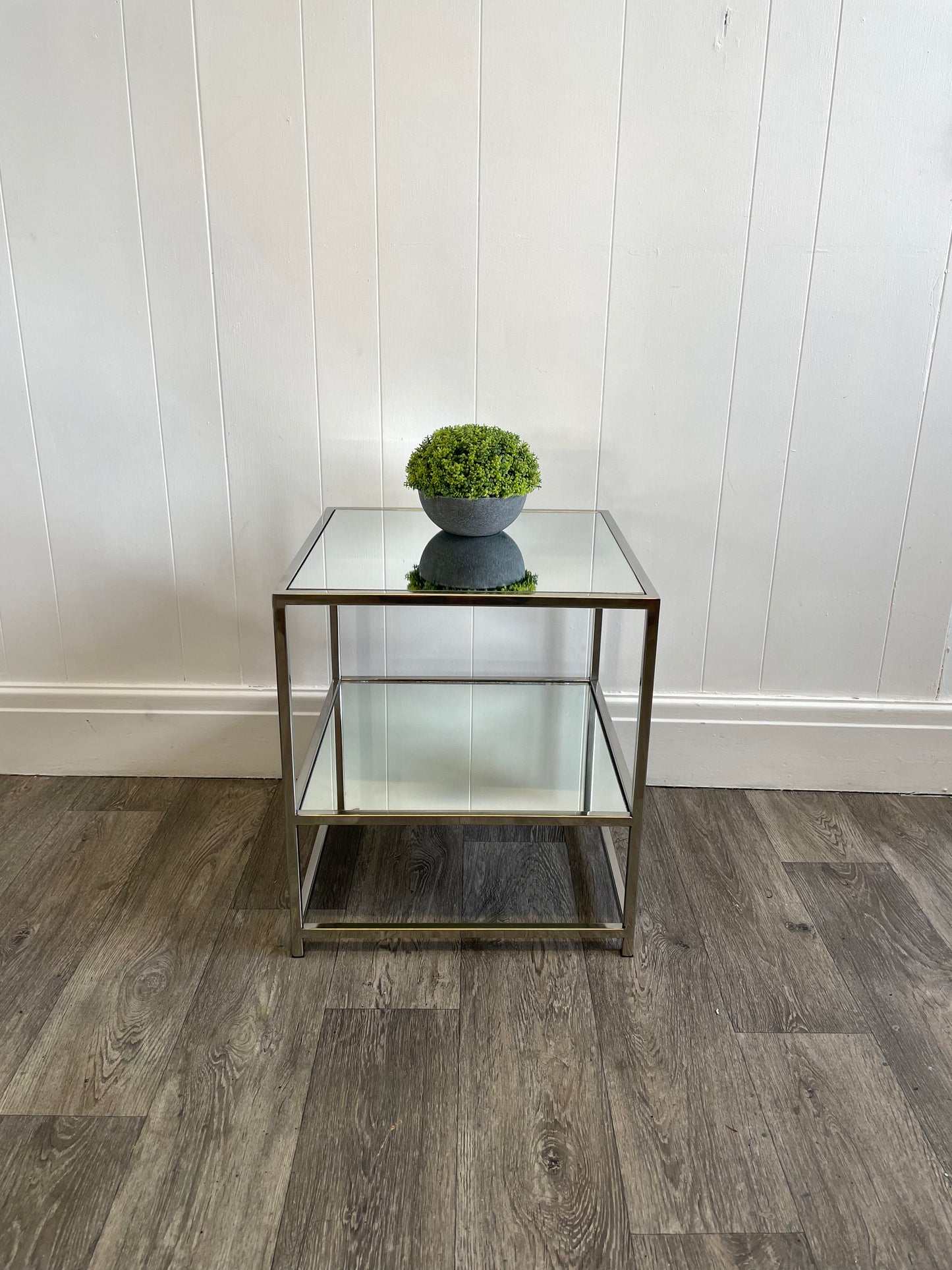 2 Tier Silver and Mirror Side Table