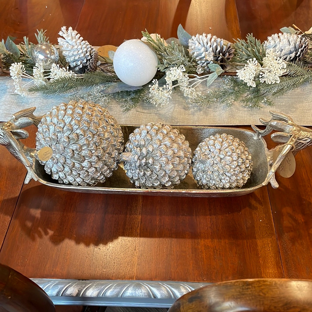 Large Ceramic Silver Pinecone