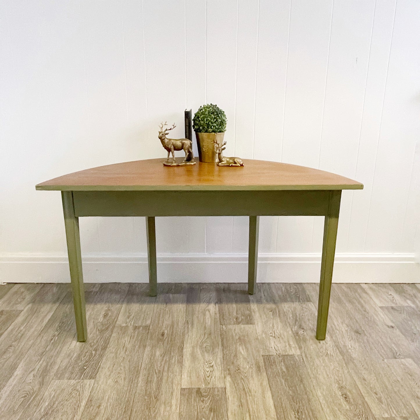 Large Green Vintage Half Moon Console Table, Demi Lune, Hall Table, Accent Table - Unique Home Pieces