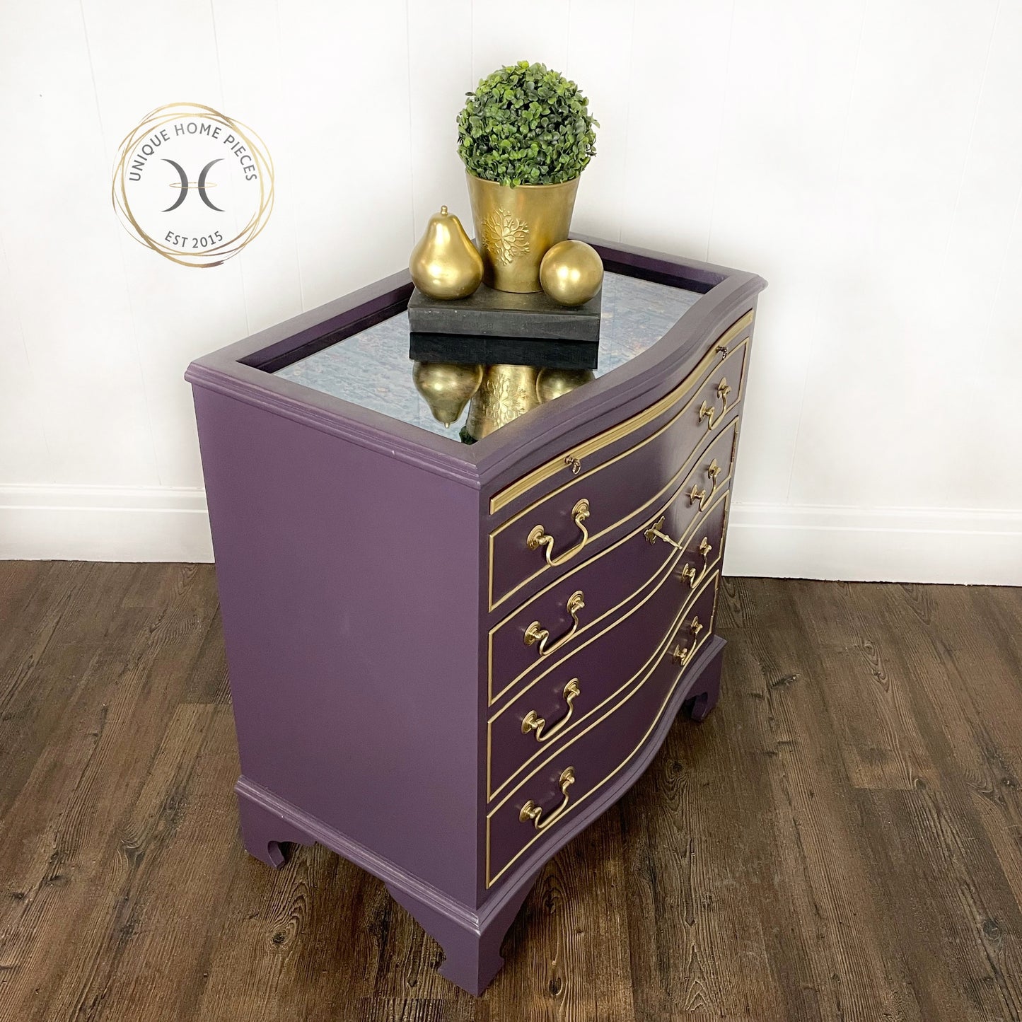 Vintage Cocktail Cabinet, Bow front Gin Cupboard By J Sydney Smith, Deep Purple Cocktail Cabinet, Home mini Bar Drinks Cabinet - Unique Home Pieces