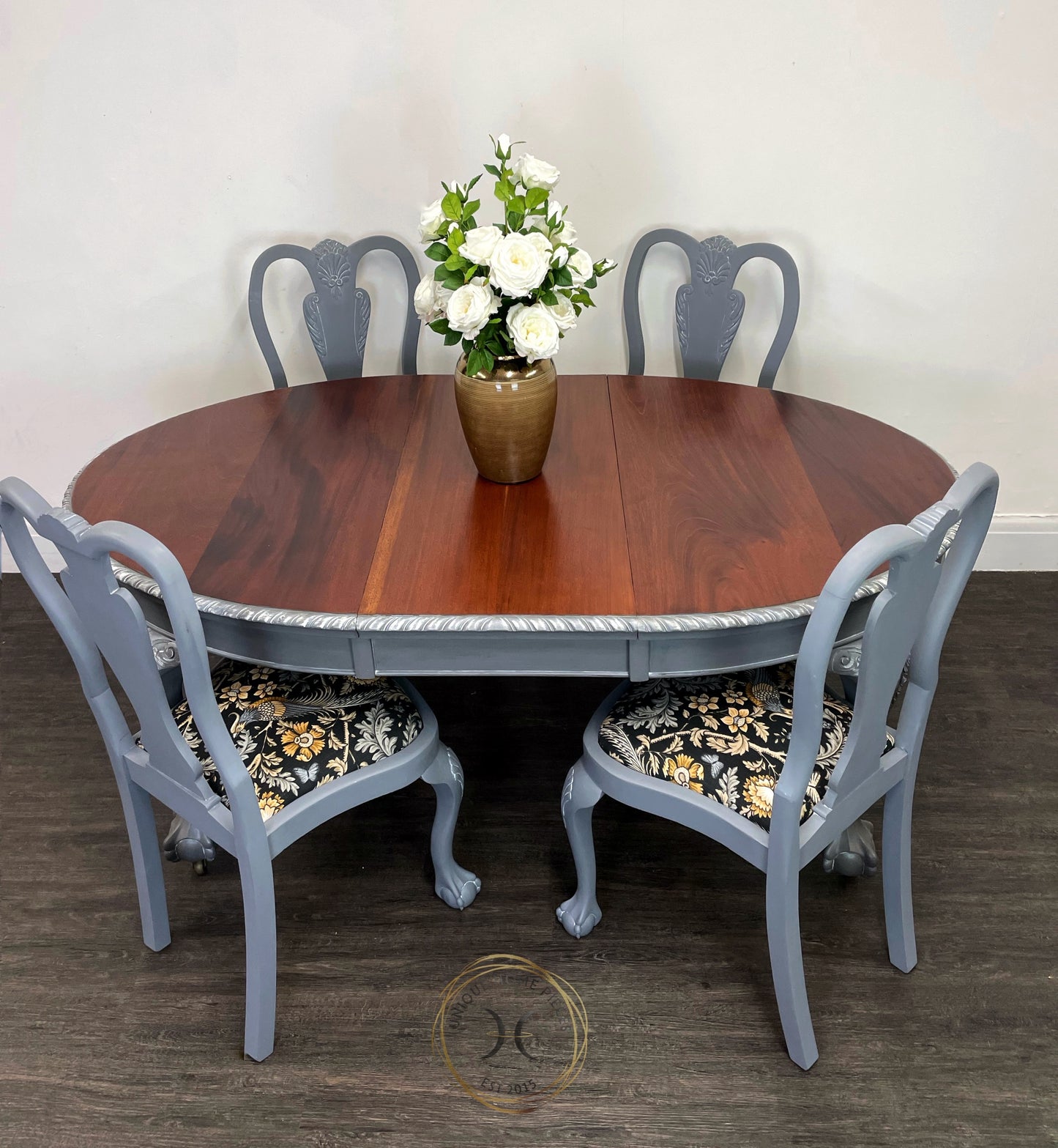 Antique Victorian Grey Claw and Ball Mahogany Extending Dining Table and 4 Chairs - Unique Home Pieces