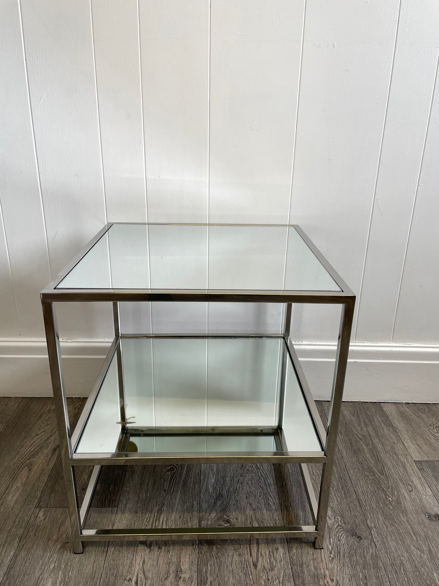 2 Tier Silver and Mirror Side Table