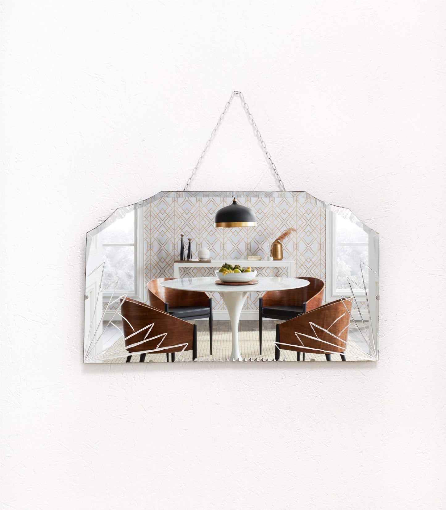 Fan/Rectangular Shaped Vintage Bevelled Mirror - Unique Home Pieces