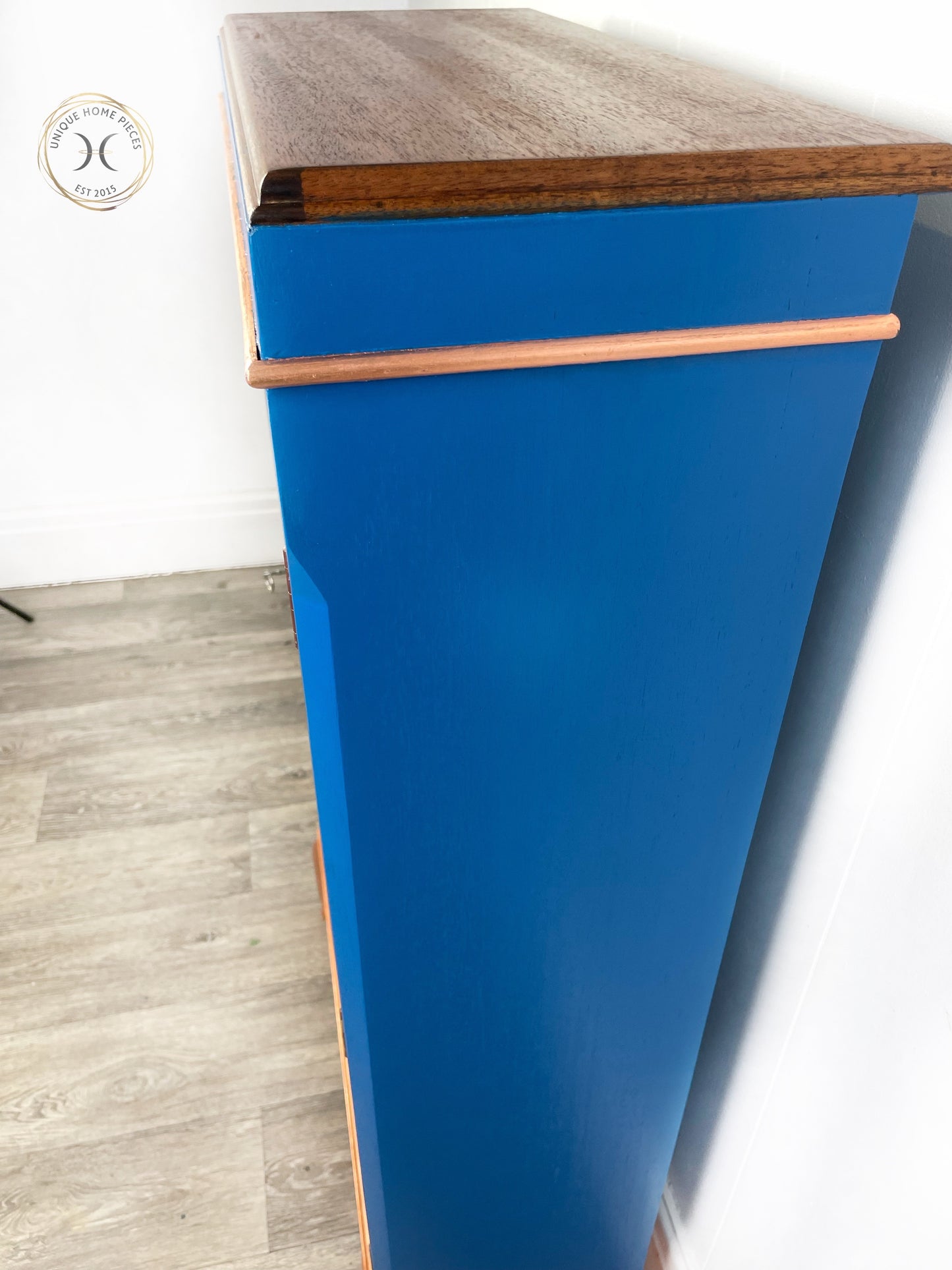 Blue Copper Vintage Glass Fronted Display/ Drinks Cabinet - Unique Home Pieces