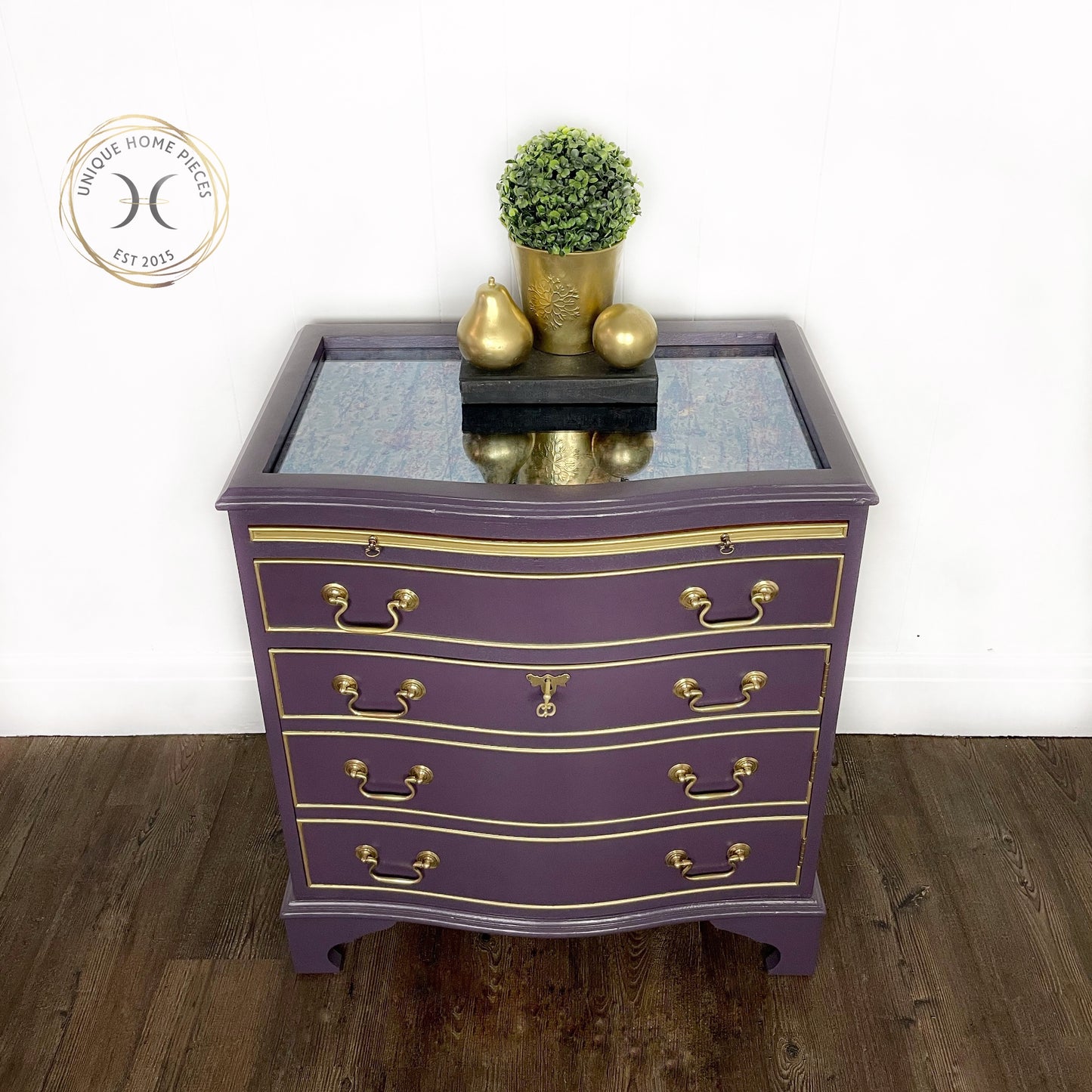 Vintage Cocktail Cabinet, Bow front Gin Cupboard By J Sydney Smith, Deep Purple Cocktail Cabinet, Home mini Bar Drinks Cabinet - Unique Home Pieces
