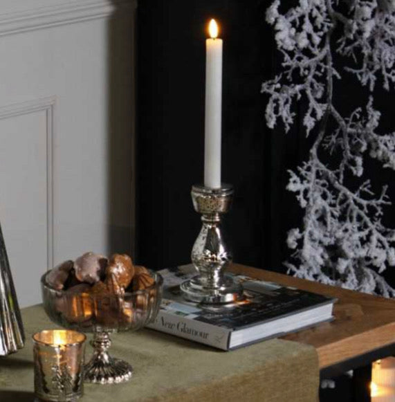 Silver Metallic Curved Squat Candle Holder - Unique Home Pieces