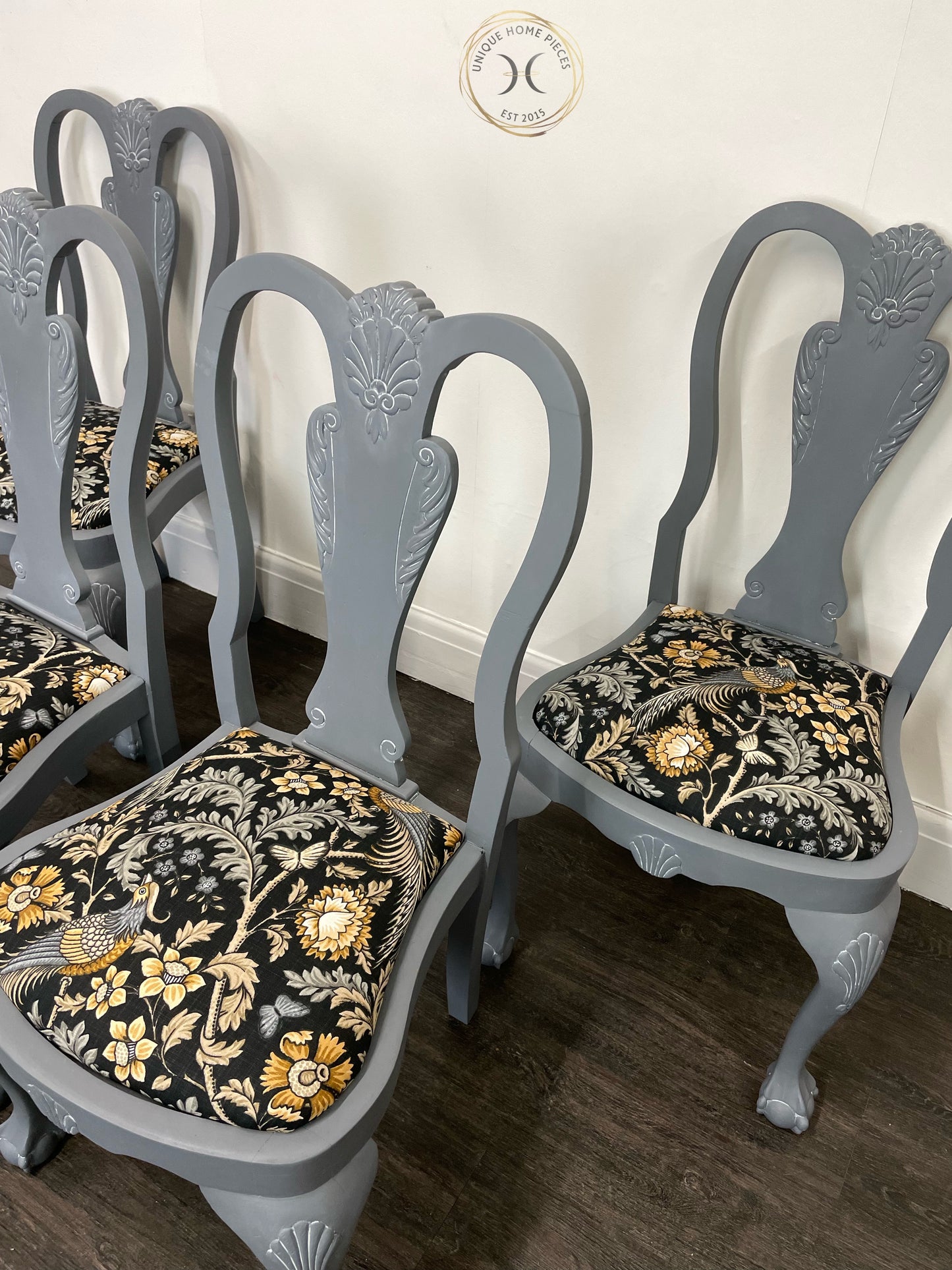 Set of 4 Claw and Ball Splat Back Grey Dining Chairs