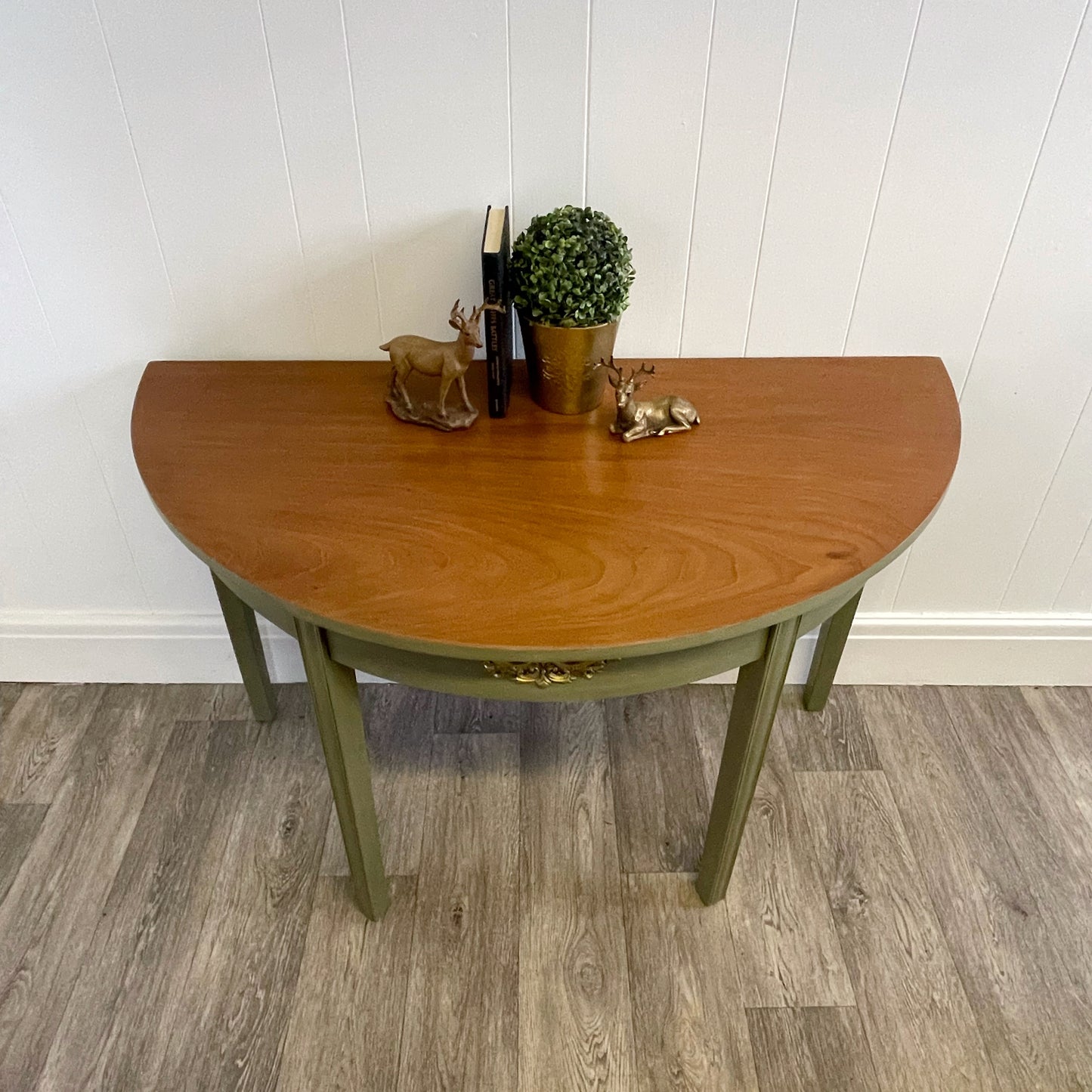 Large Green Vintage Half Moon Console Table, Demi Lune, Hall Table, Accent Table - Unique Home Pieces