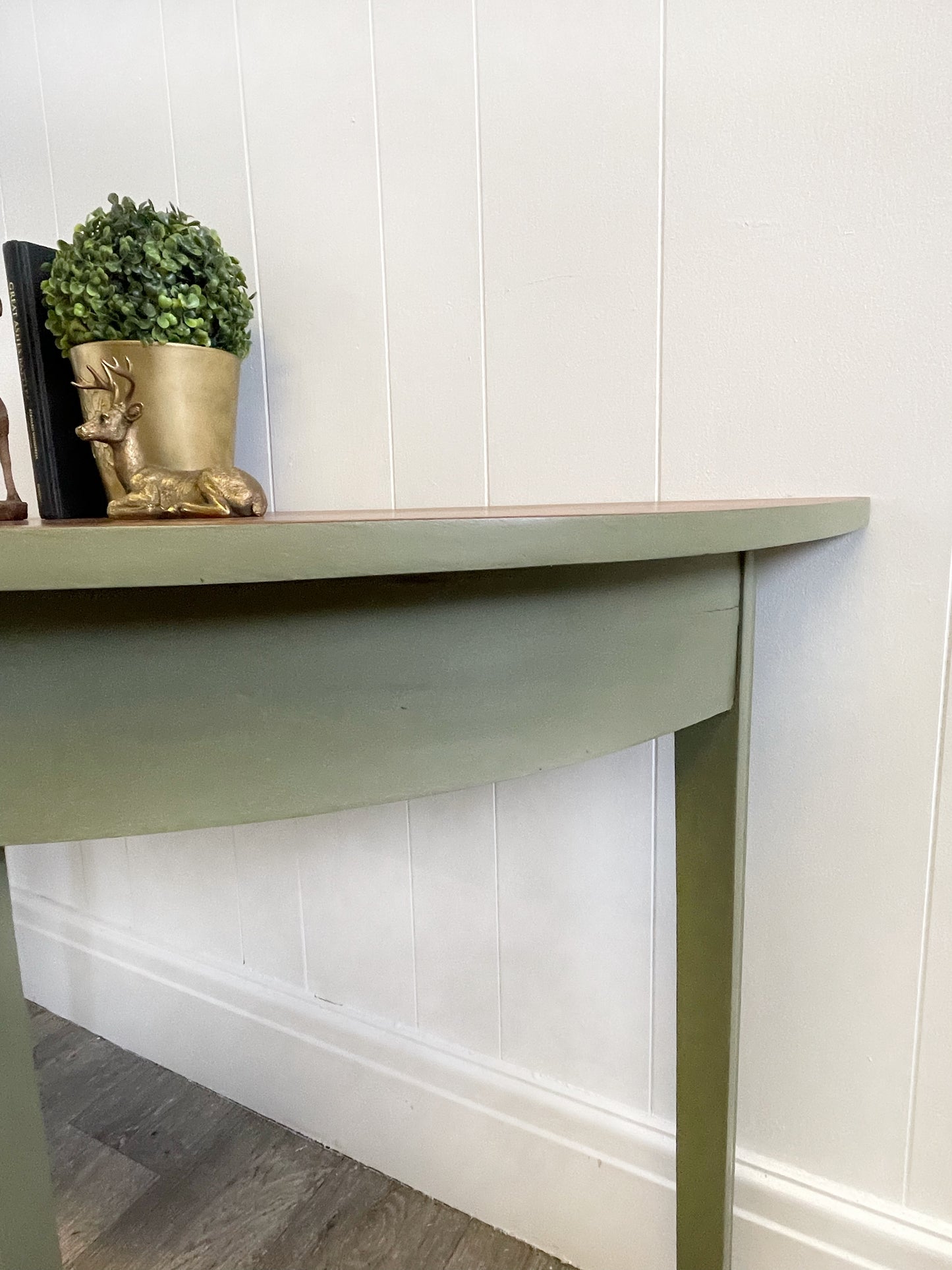 Large Green Vintage Half Moon Console Table, Demi Lune, Hall Table, Accent Table - Unique Home Pieces