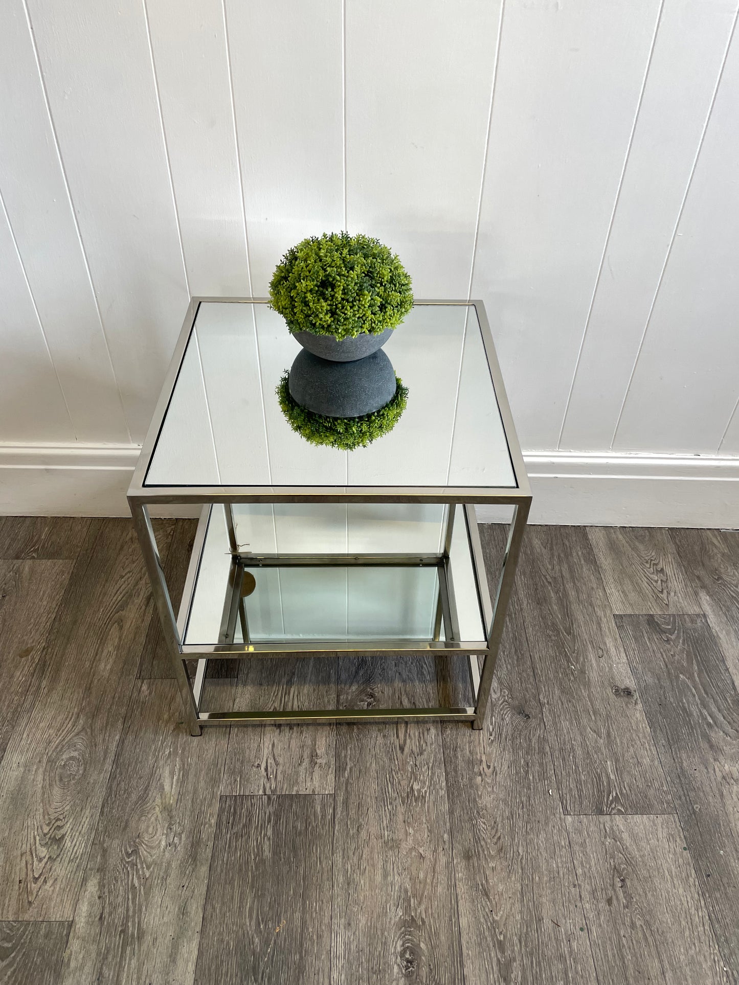 2 Tier Silver and Mirror Side Table