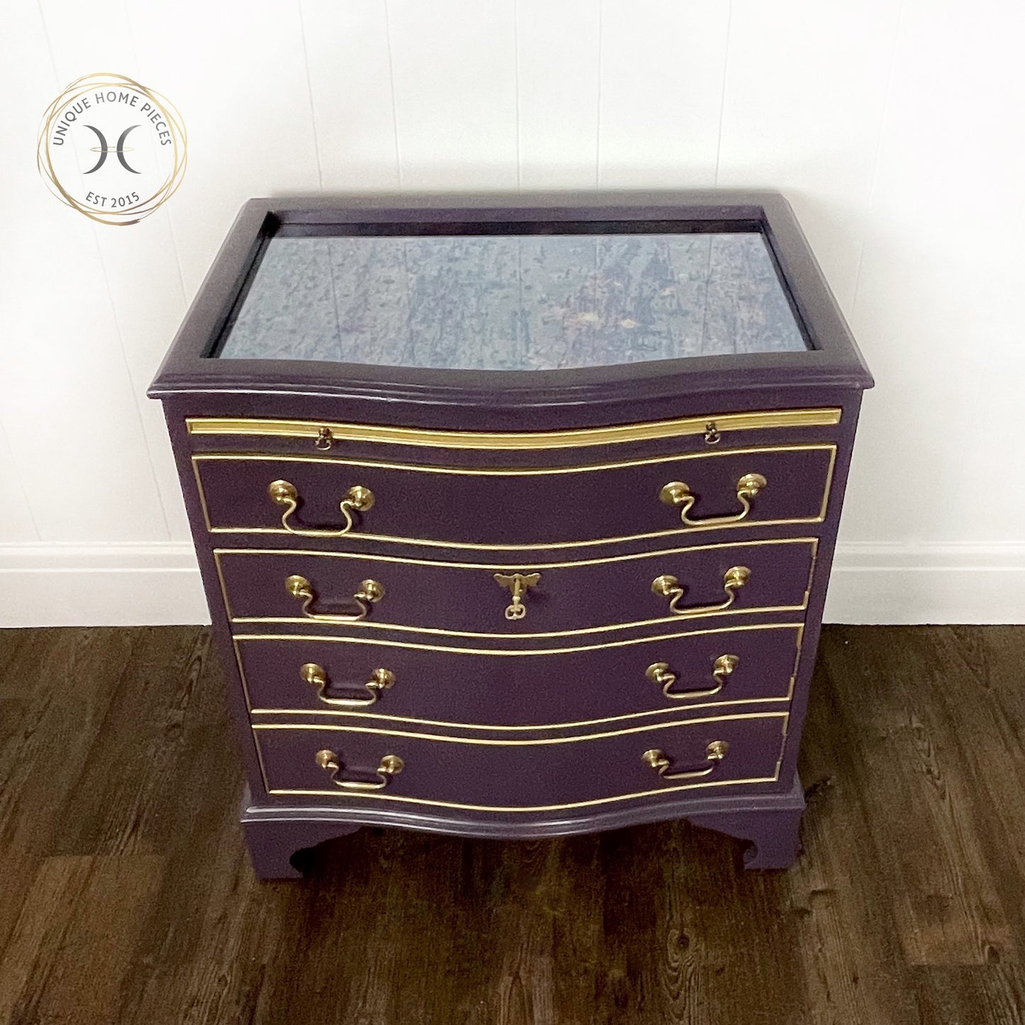 Vintage Cocktail Cabinet, Bow front Gin Cupboard By J Sydney Smith, Deep Purple Cocktail Cabinet, Home mini Bar Drinks Cabinet - Unique Home Pieces