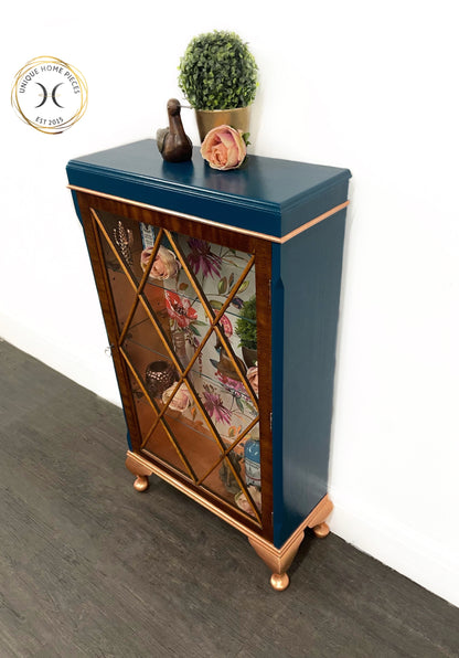 Blue Copper Vintage Glass Fronted Display/ Drinks Cabinet - Unique Home Pieces