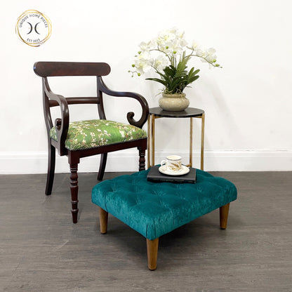 Bespoke Handmade  Deep Buttoned Teal Green Velvet Foot Stool