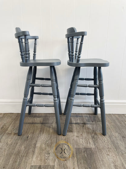 Set of 2 Hand Painted Grey Pine Bar Stools