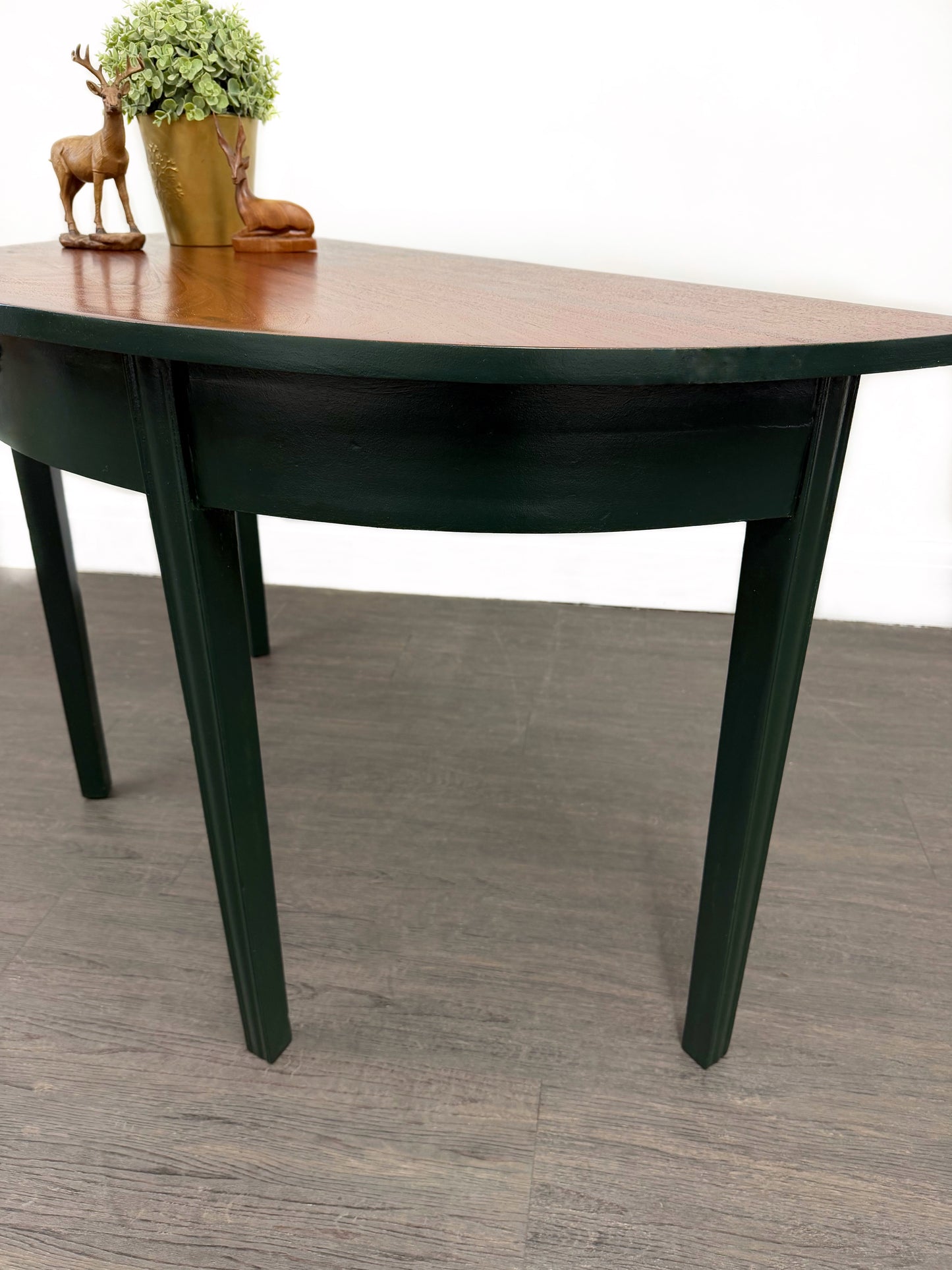 Large Dark Green Mahogany Half Moon Console Table