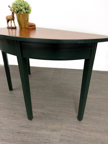 Large Dark Green Mahogany Half Moon Console Table