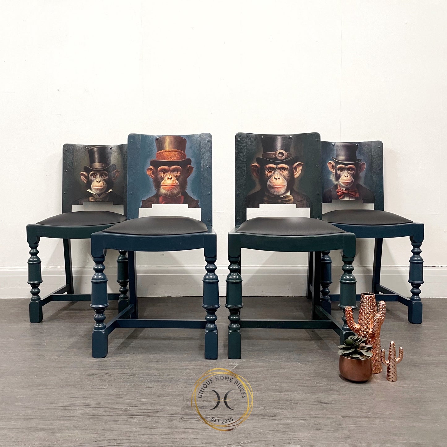Oak Drop Leaf Dining Table and 4 Monkey Design Chairs