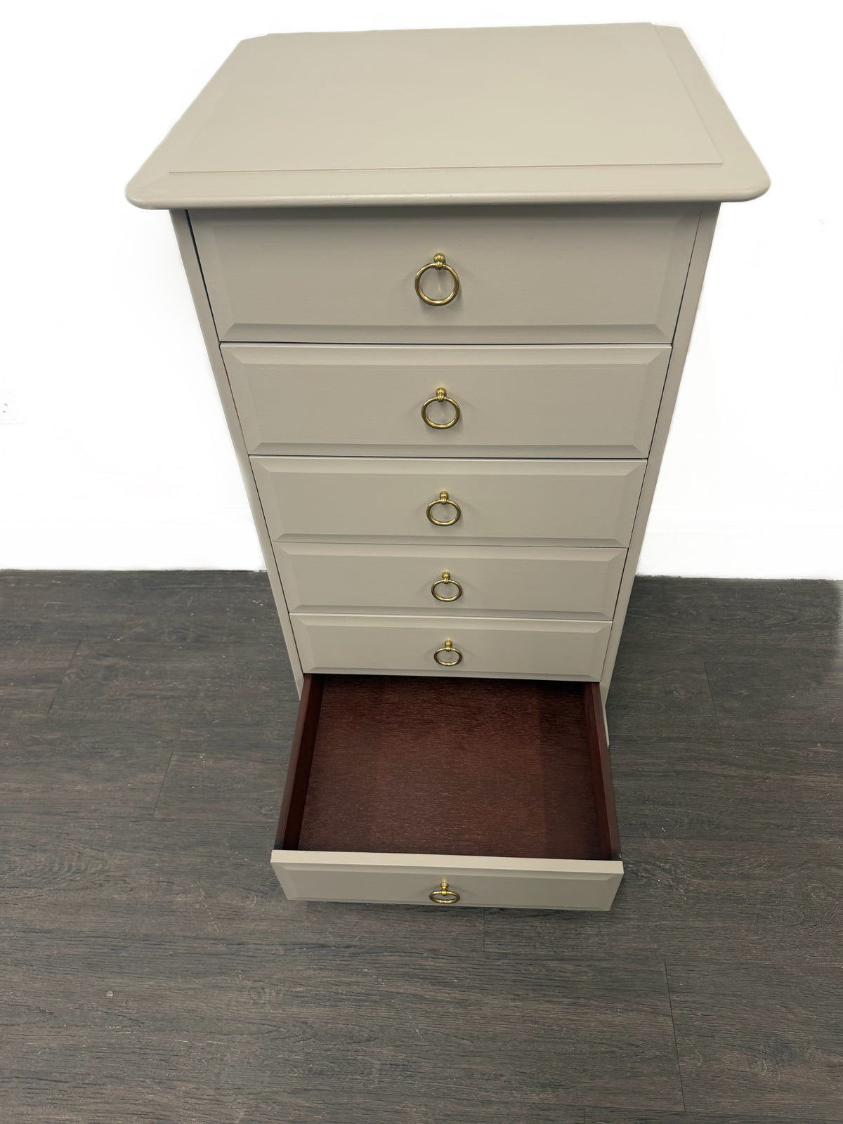 Greyish-Brown Slimline Tallboy Vanity Unit Dresser Chest of Drawers