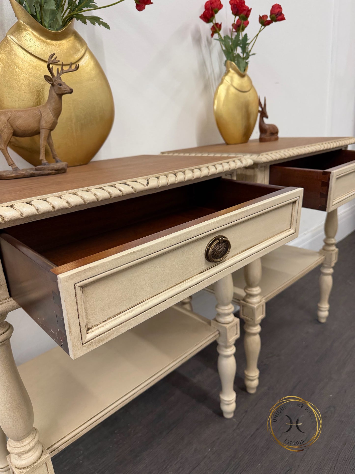 Set Of Two Cream Olde Worlde Style Nightstands/Side Tables