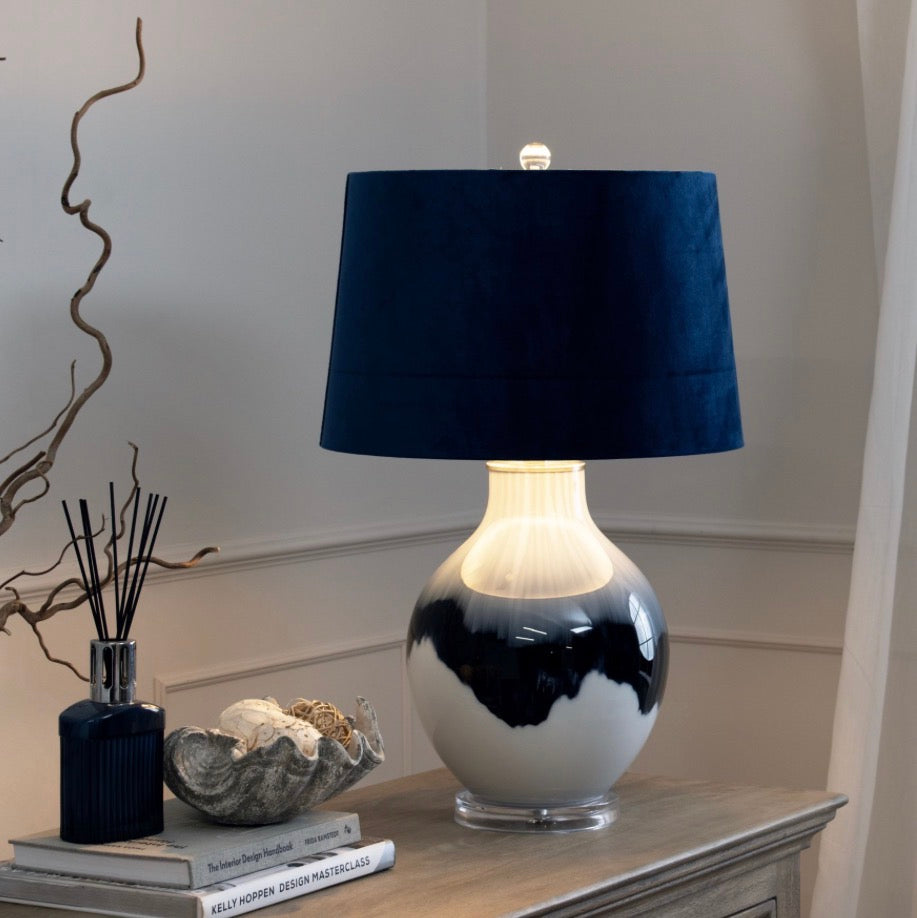 Ice Shadows Table Lamp With Navy Blue LampShade - Unique Home Pieces