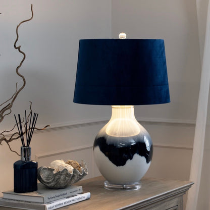 Ice Shadows Table Lamp With Navy Blue LampShade - Unique Home Pieces