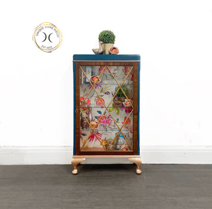 Blue Copper Vintage Glass Fronted Display/ Drinks Cabinet - Unique Home Pieces