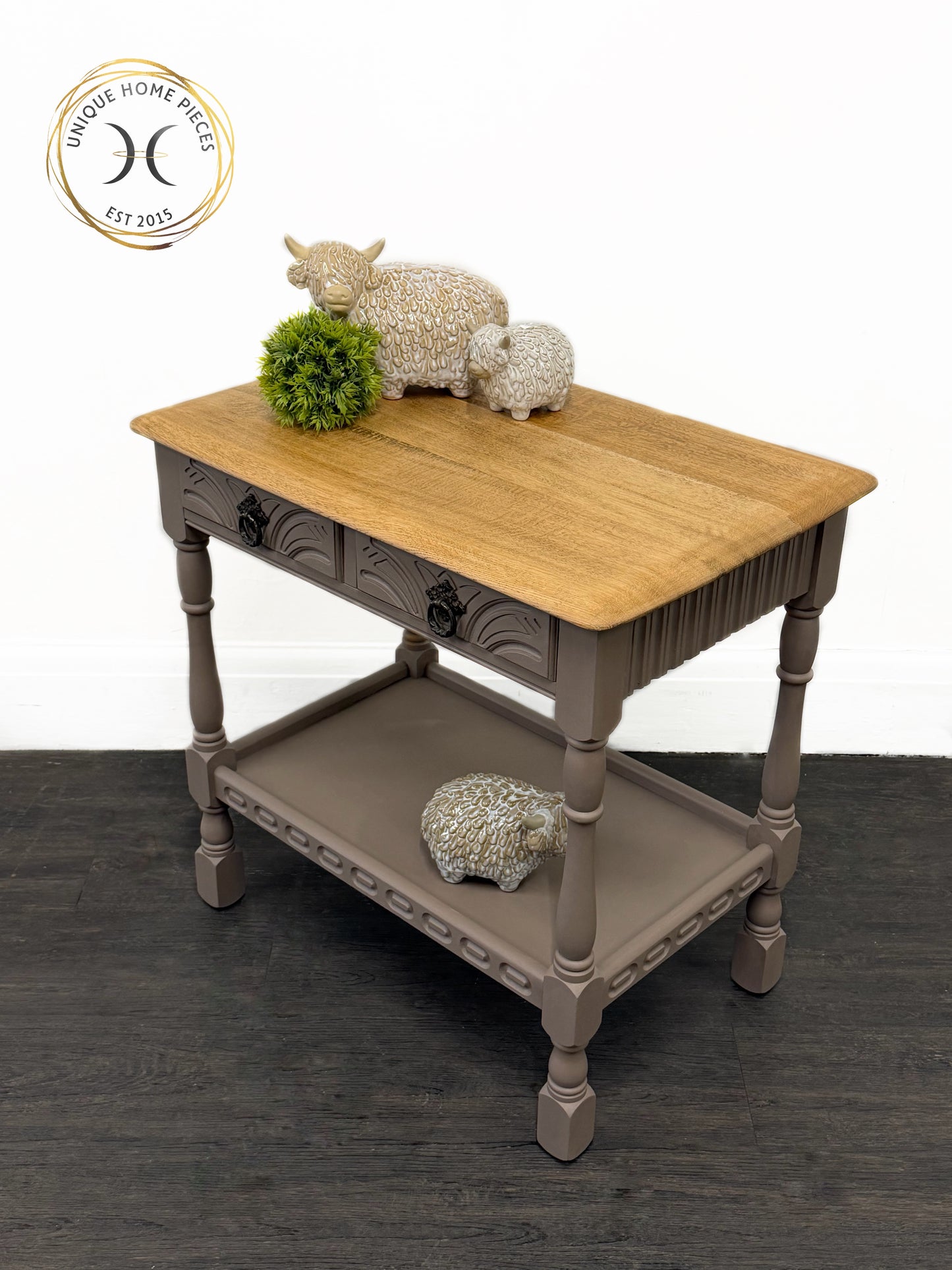 Priory Beige Two Drawer Console Table, Brown Side Table - Unique Home Pieces