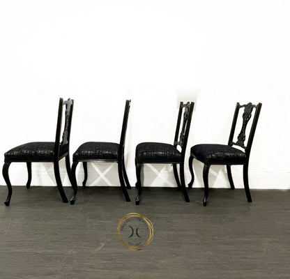 Set of 4 Edwardian Black & Silver Dining Chairs.