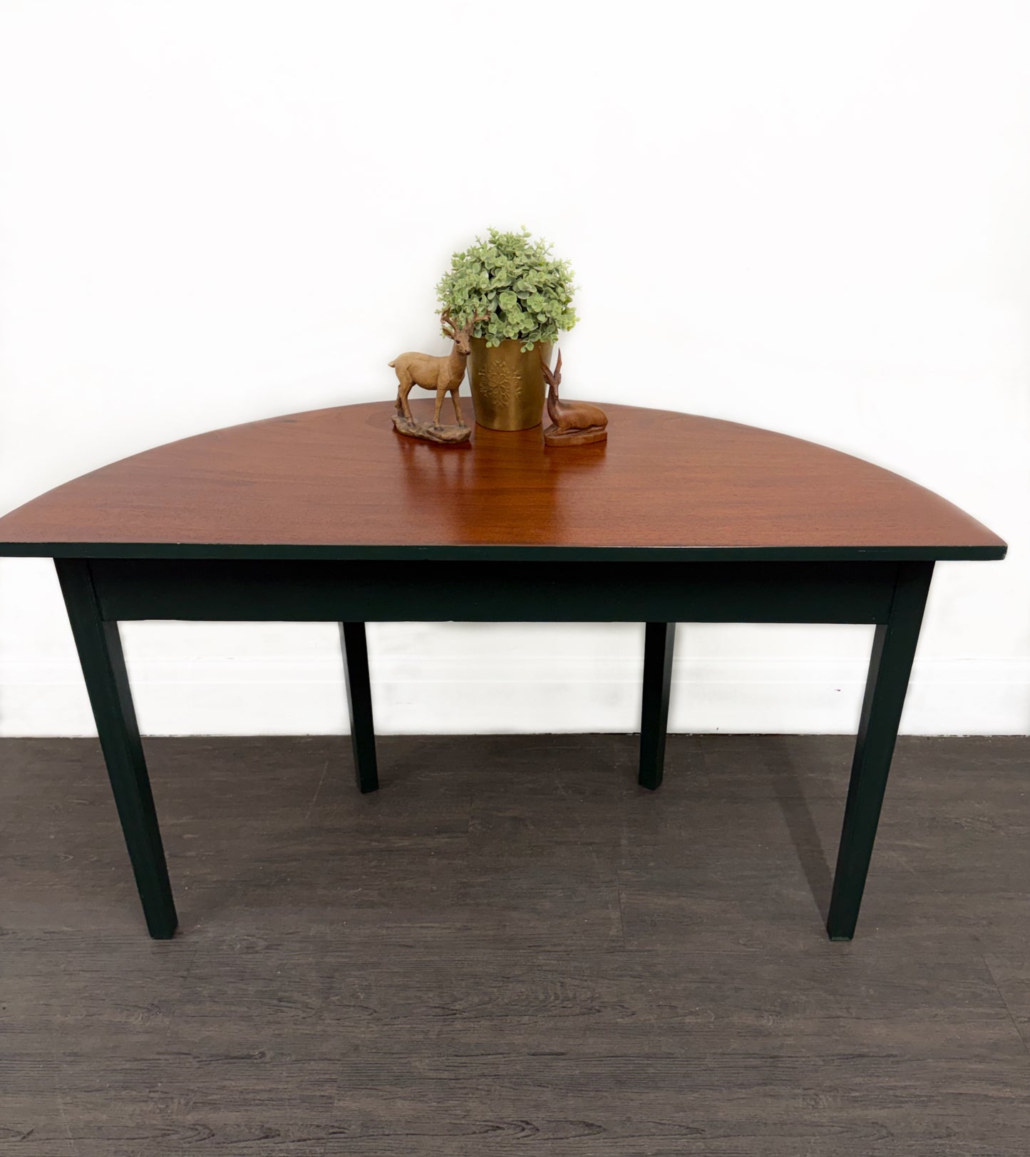 Large Dark Green Mahogany Half Moon Console Table
