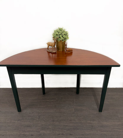 Large Dark Green Mahogany Half Moon Console Table