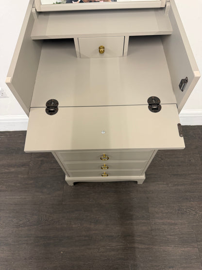 Greyish-Brown Slimline Tallboy Vanity Unit Dresser Chest of Drawers