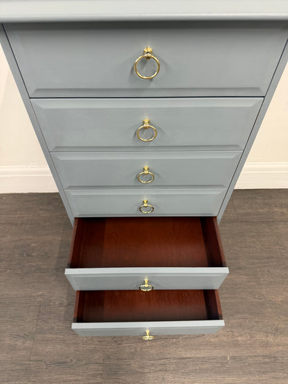 Slimline Blue Tallboy Vanity Unit Dresser Chest - Unique Home Pieces