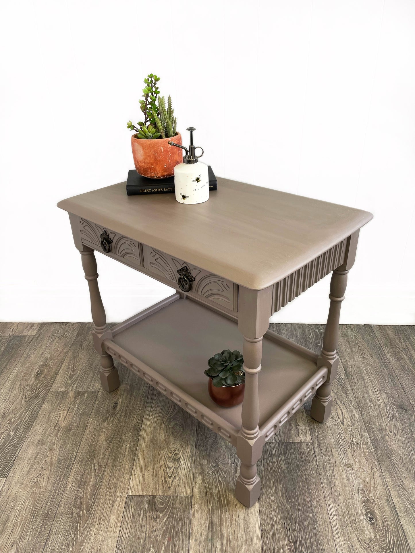 Priory Beige Two Drawer Console Table, Brown Side Table