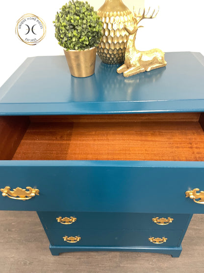 Stag Chest of 7 Drawers, Stag Tallboy Dresser, Blue Vintage Stag MCM Solid Wood Dresser - Unique Home Pieces